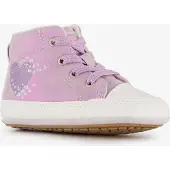 Groot leren babyschoenen paars met hartjes maat 19