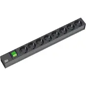 Bachmann 19-inch stekkerdoos, aluminium, 1 HE, 8-voudig, type S.