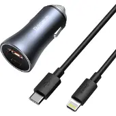 Baseus Gouden Contact Autolader 1xusb-a 1xusb-c Met Lightning 3a 40w