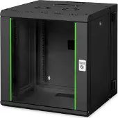 Digitus Unieke 19" 12U rack 600x600 wandgemonteerde netwerkkast, glazen deur, zwart, gesplitst, gemonteerd, 100 kg
