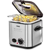 Princess Mini Friteuse en Fondue - 1.2 liter - Regelbare thermostaat - Geurfilter - Kijkvenster - Compact - 6 fonduevorken - Geschikt voor camping - 840W - 182611 - Geborsteld RVS