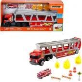 Matchbox constructievoertuig met een brandweerwagen en 8 accessoires
