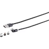 Shiverpeaks USB-A Magnetladekabel, 3in1, 540°, schwarz, 1m