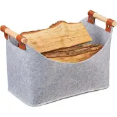 Relaxdays vilten mand - 27 x 40 x 22 cm - opvouwbare houtmand - met hengsels - lichtgrijs