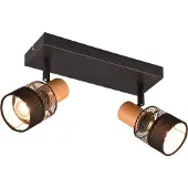 TRIO 2-lichts opbouwspot Nandini zwart met hout