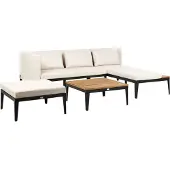 Beliani BRACCIANO - Loungeset 3-zits ottomaan - Lichtbeige - Acaciahout