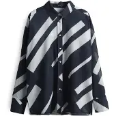 Opus Blouse 'Fenlo' nachtblauw / wit