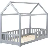 Beliani COSSAYE - Kinderbed - Grijs - 90 x 200 cm - Grenenhout