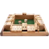 Longfield Shut The Box 4 Spelers – Houten Dobbelspel – Klassiek Gezelschapsspel – Familiespel met Vilt – 2 Dobbelstenen – Engelhart