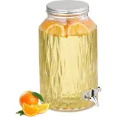Relaxdays drankdispenser met kraantje - 5 liter - glazen limonadetap met patroon