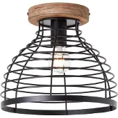 Brilliant Avia - Plafondlamp - E27 max 1x40W - Zwart/Houtkleur
