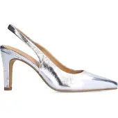 Manfield Zilverkleurige leren slingbacks | Maat 40