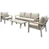 AVH-Collectie Lola stoel bank loungeset 4 delig latte zand aluminium teak