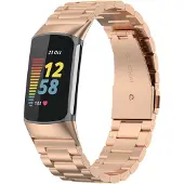 Fitbit Charge 5 kralen stalen schakel band - rose goud