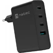 Natec GaN 100W universele USB-oplader, 3X USB-C, 1X USB-A, Zwart
