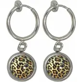 Charme Bijoux Klem oorbellen-Bruin- panter- zilverkleur-geen gaatje-
