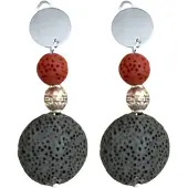 Charme Bijoux Clip oorbellen -lavasteen- grijs-rood- geen gaatje-