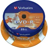 Verbatim DVD-R Wide Inkjet Printable discs op spindel - 16-speed - 4,7 GB / 25 stuks