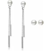Charme Bijoux Lange oorbellen-Synthetische-Parel-2 delig -Zilver -