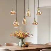 LumenXL Hanglamp goud met amber glas, 6-lichts - Loic