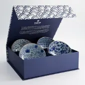 Tokyo Design Studio - Mixed Bowls - Kommenset - 4 Stuks - Blauw/Wit - 500 ml - 13,2 cm