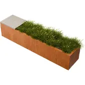 Geroba Florisa Rechthoekige cortenstaal plantenbak met Padouk zitbank L200 x B40 x H42 cm II