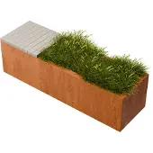 Geroba Florisa Rechthoekige cortenstaal plantenbak met Padouk zitbank L150 x B40 x H42 cm i