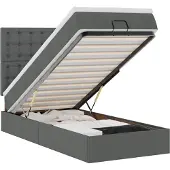 vidaXL Bed poef met matras en LED's stof 80x200 cm donkergrijs