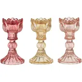 J-Line Kandelaar roos warm glas mix assortiment van drie