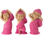 J-Line Monnik grappig resin roze assortiment van 3