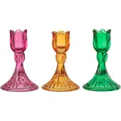 J-Line Kandelaar tulp glas mix assortiment van drie