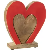 J-Line Hart dubbel op voet mangohout rood/naturel medium