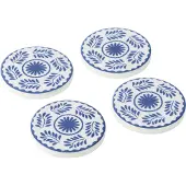 J-Line Set van 4 onderzetters bloemen mangohout blauw/wit