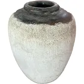 Ptmd Destyne White Round Terracotta Jar Pot Dark Top L (Wit, 30x37x30cm)