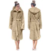 Linnick Teddy Pluche Badjas met Capuchon inclusief Teddy Tas - shady sand - L