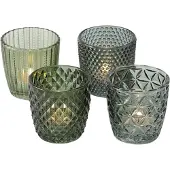 Boltze Home – Set van 4 Groene Waxinelichthouders van Glas – Ø8 cm