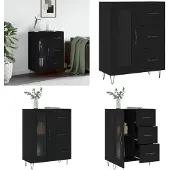 vidaXL Dressoir 69,5x34x90 cm bewerkt hout zwart - Dressoir - Dressoirs - Opbergkast - Wandkast