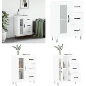 vidaXL Dressoir 69,5x34x90 cm bewerkt hout hoogglans wit - Dressoir - Dressoirs - Opbergkast - Wandkast