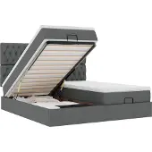 vidaXL Ottoman bed met matrassen en LED's 160x200cm stof donkergrijs
