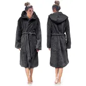 Linnick Teddy Pluche Badjas met Capuchon inclusief Teddy Tas - dark grey - M