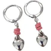 Charme Bijoux Zilveren oorring- hart bedeltje- roze--