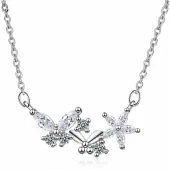 Charme Bijoux zilveren ketting met vlinders-bloem en zirkonia -