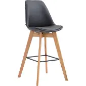 CLP barkruk Metz, bekleed met kunstleer, met rugleuning en voetsteun | Kleur: zwart. Frame: naturel