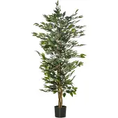 HOMCOM kunstplanten 150 cm kunst ficusboom kunstboom kunstplanten in pot kunstplant kamerplant decoratieve plant kantoorplant Kunststof pot voor binnen en buiten