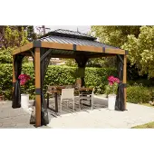 Sojag Fontana aluminium paviljoen met hard dak en muggennet houtlook/