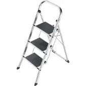 Hailo K70 StandardLine opvouwbare treden, 3 treden, werkhoogte 2,70 m, veiligheidsbeugel & opvouwbare veiligheidspal, tot 150 kg, aluminium, zilver