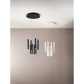FABAS LUCE Prado hanglamp met 8 lampen - 52W dimbare LED - Ronde plafondplaat in matzwart