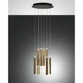 FABAS LUCE Prado hanglamp met 8 lampen - 52W dimbare LED - ronde plafondplaat van messing