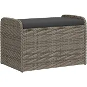 vidaXL Opbergbankje met kussen 115x51x52 cm poly rattan grijs