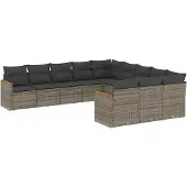 vidaXL 11-delige Loungeset met kussens poly rattan grijs
